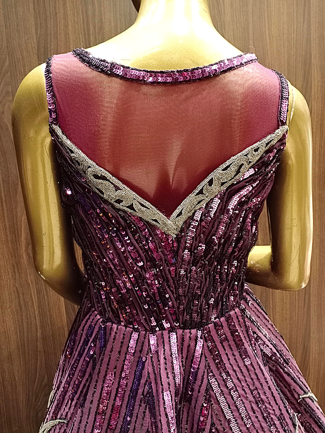 Deep Wine Sequence Hand Embellished Gown with Gold Zari Ethnic Motifs