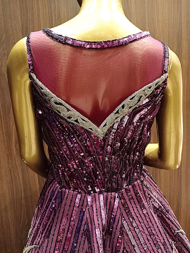 Deep Wine Sequence Hand Embellished Gown with Gold Zari Ethnic Motifs