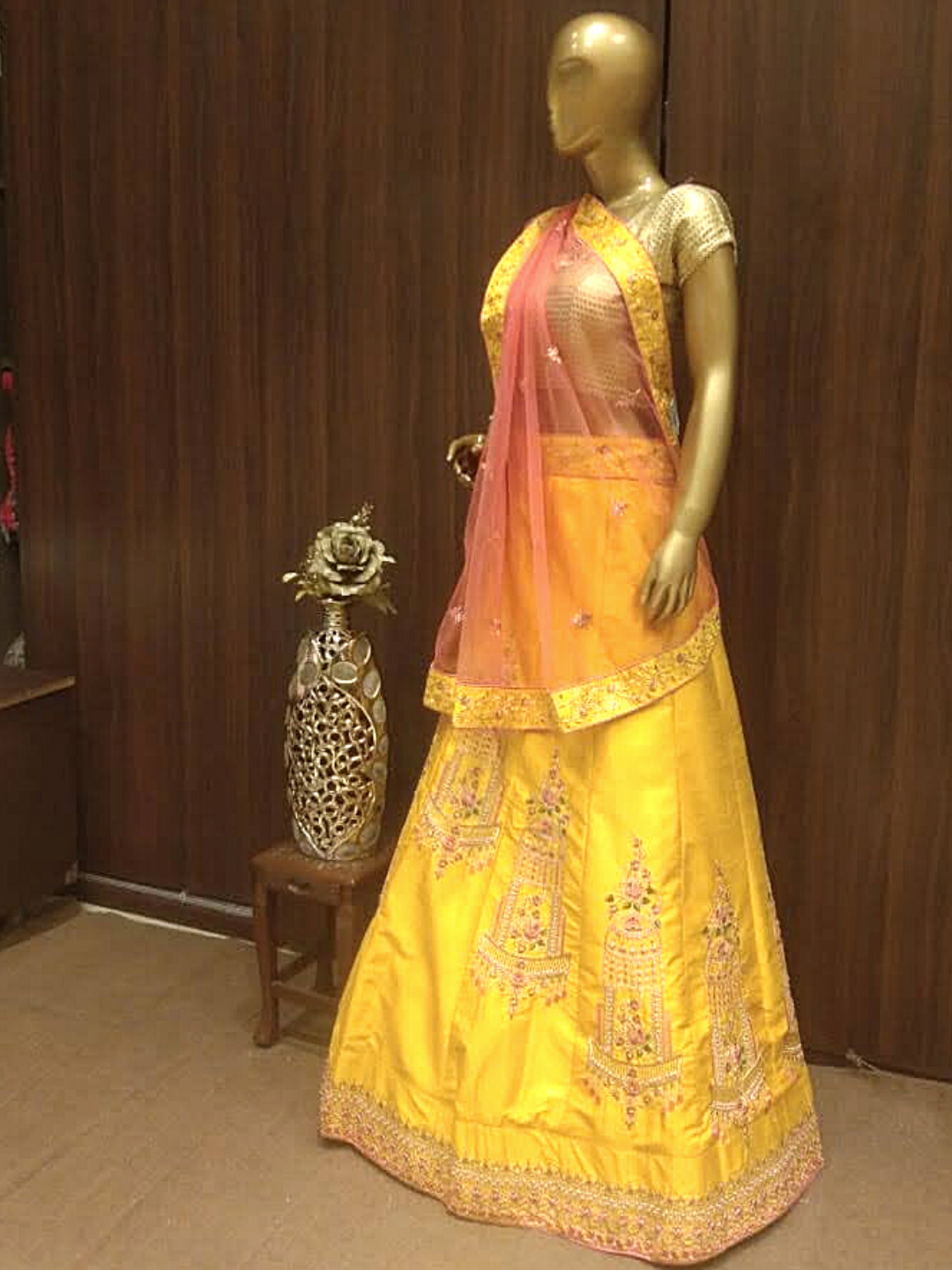 Yellow Semi-Stitched Silk Lehenga Set with Contrast Dupatta & Resham Embroidery