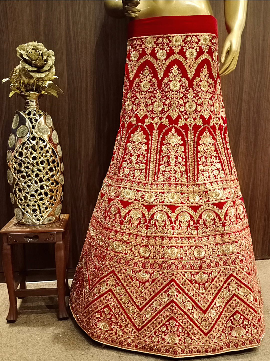 Heavy Stylised Semi-stitched Bridal Lehenga with Gold Zari Embroidery