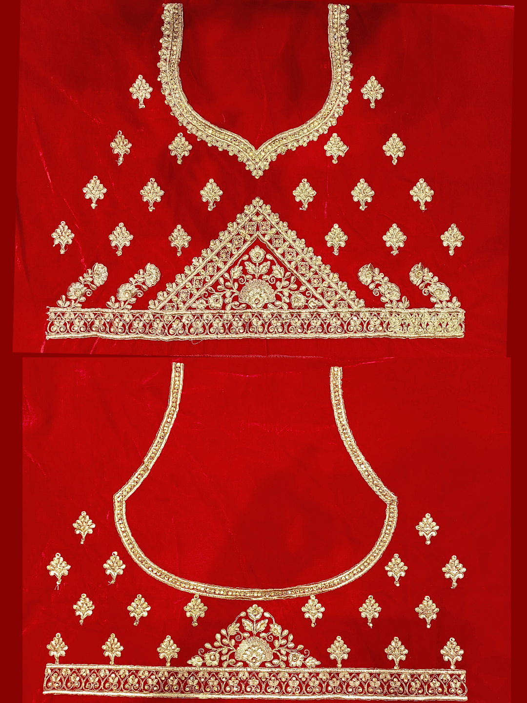 Heavy Stylised Semi-stitched Bridal Lehenga with Gold Zari Embroidery