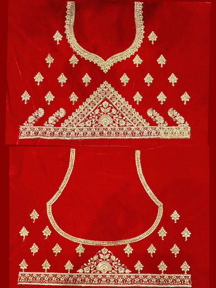 Heavy Stylised Semi-stitched Bridal Lehenga with Gold Zari Embroidery
