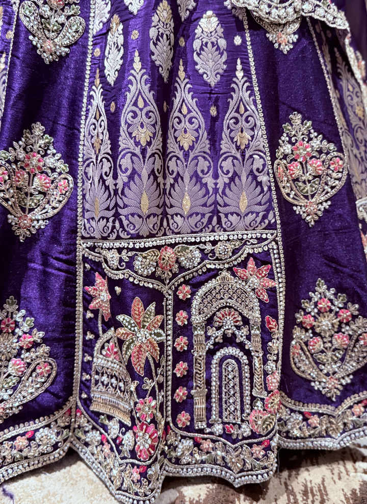 Banarasi Silk Lehenga with Zari Weaving, Resham Floral Embroidery & Cutdana Work