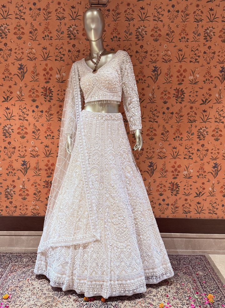 Statement Ivory Pearl Embroidered Lehenga