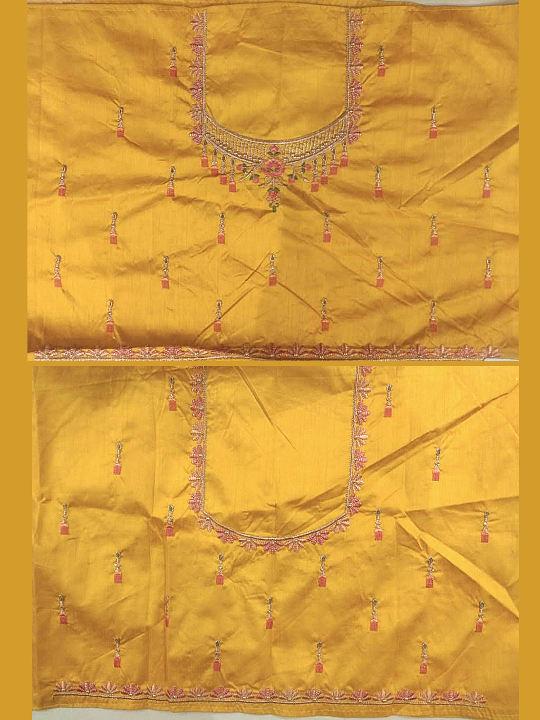 Yellow Semi-Stitched Silk Lehenga Set with Contrast Dupatta & Resham Embroidery