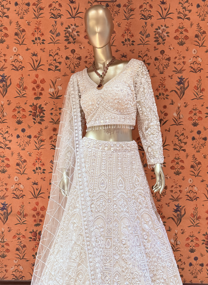 Statement Ivory Pearl Embroidered Lehenga
