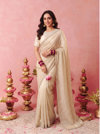 Tissue Georgette Saree with Silver Sequin Line Work & Beaded Lace Border