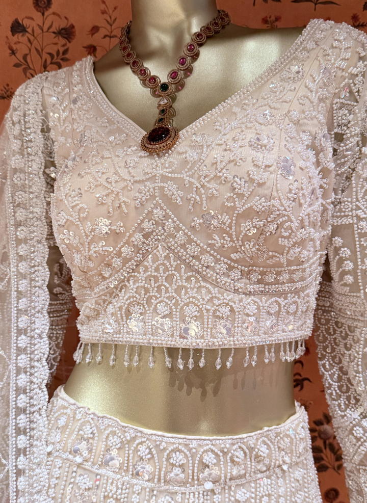 Statement Ivory Pearl Embroidered Lehenga