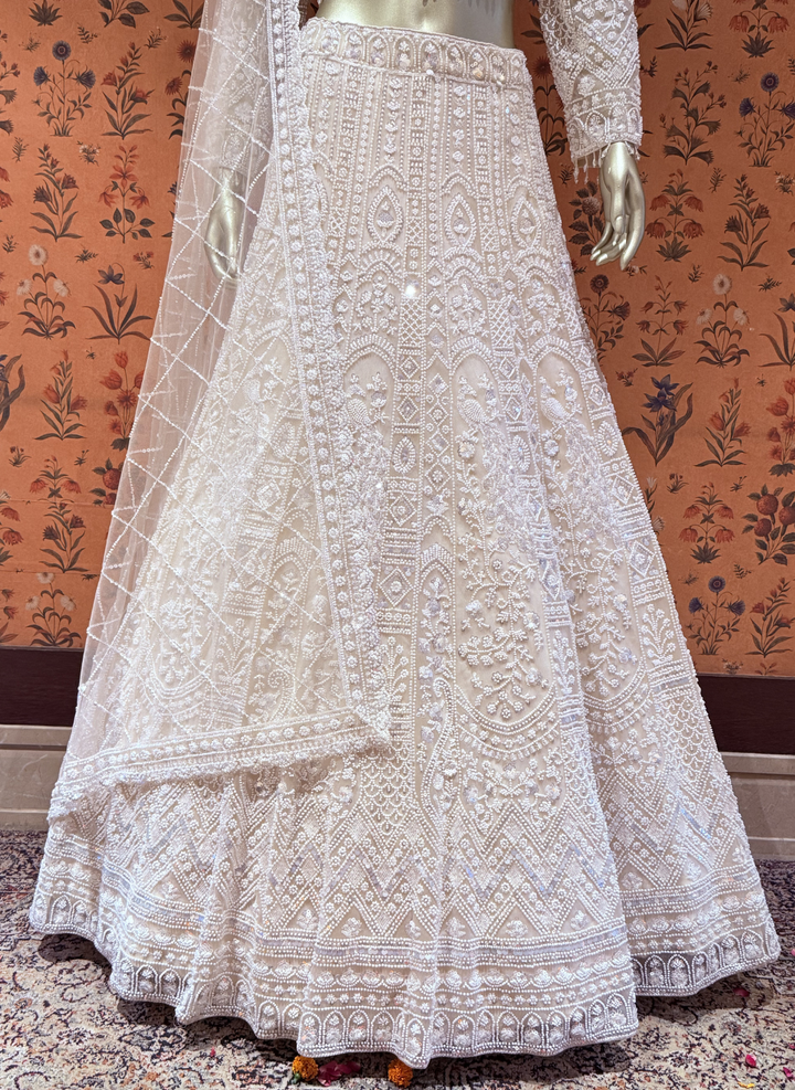 Statement Ivory Pearl Embroidered Lehenga