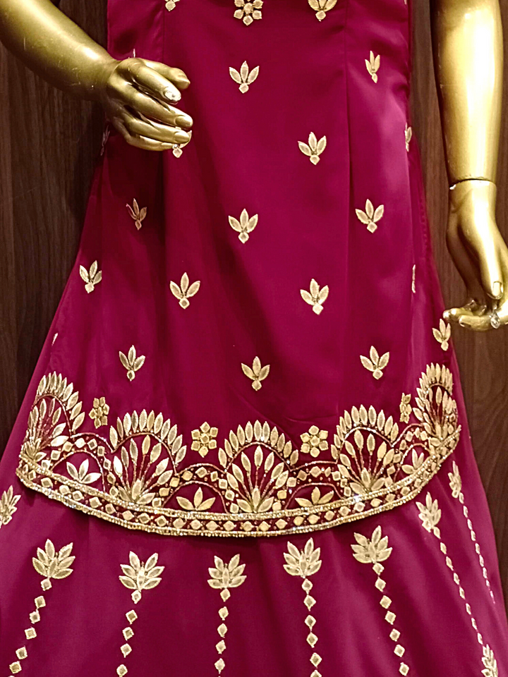 Wine Kurta Lehenga Set With Heavy Gold Hand Embroidery & Ethnic Motifs