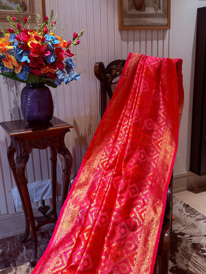 Banarasi Art Silk Saree with Geometric Diamond Weave, Zari Brocade Border