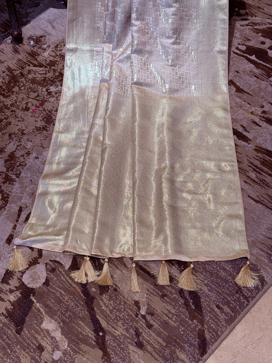 Banarasi Art Silk Saree with Geometric Squares & Wide Self-woven Border