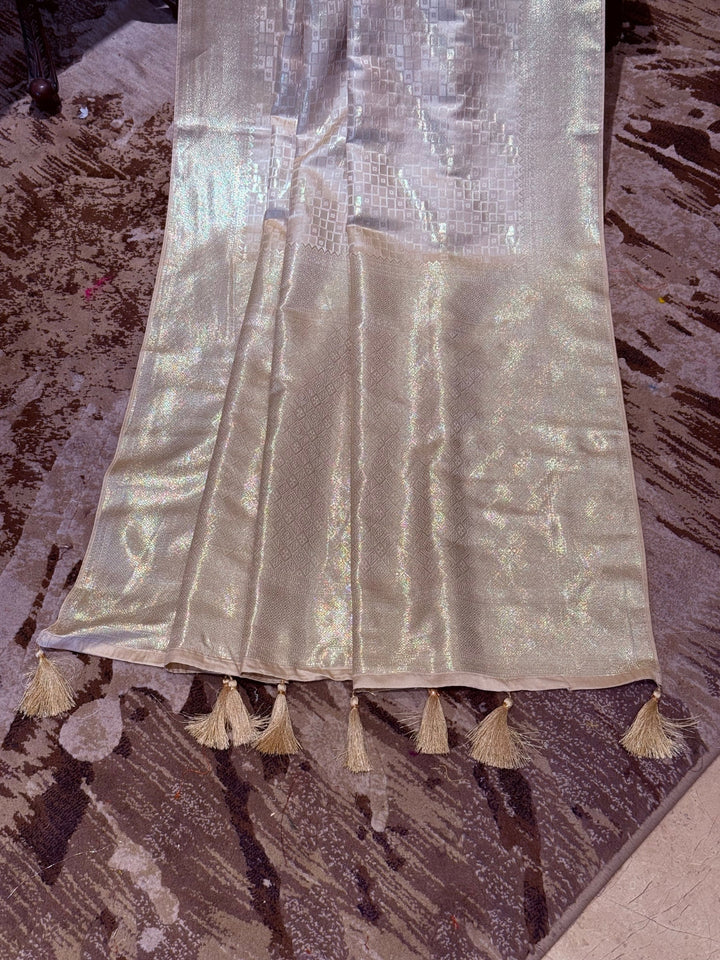 Banarasi Art Silk Saree with Geometric Squares & Wide Self-woven Border