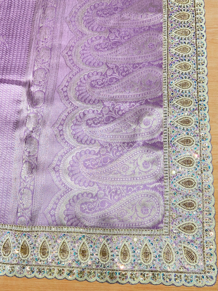 Jacquard Saree with Bead, Sequin Floral Embroidered Border & Blouse Fabric