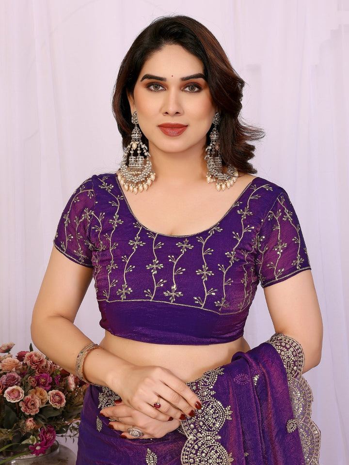 Shimmer Saree with Antique Gold Embroidered Butis & Heavy Scalloped Border
