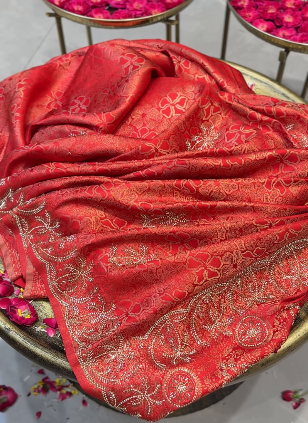 Banarasi Silk Zari Woven Floral Jaal Saree with Cutdana & Sequin Embroidered
