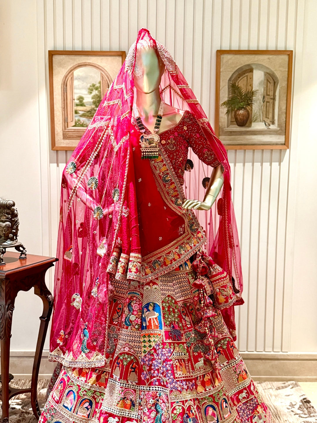 Handcrafted Zari, Mirror Work & Traditional Motifs Embroidered Lehenga Choli Set with Dupatta
