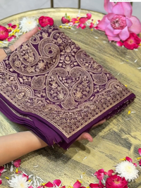 Satin Silk Heavy Zari Embroidered Floral Jaal Saree