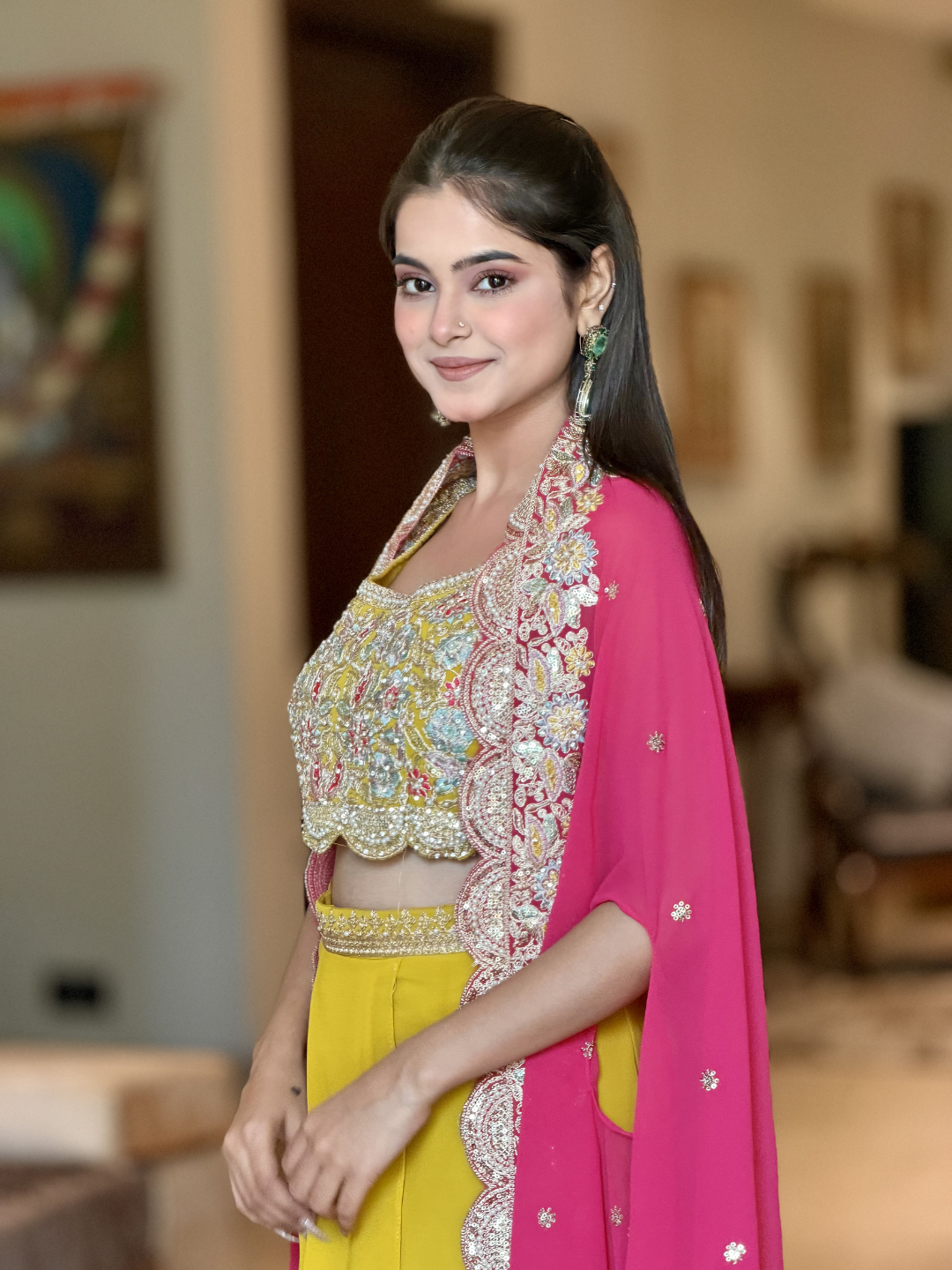 Silk Heavy Zari & Sequin Embroidered Crop Top with Dhoti