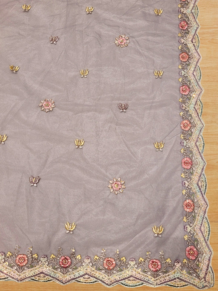 Lavender Embroidered Lehenga with Peacock Motifs & Beaded Floral Work