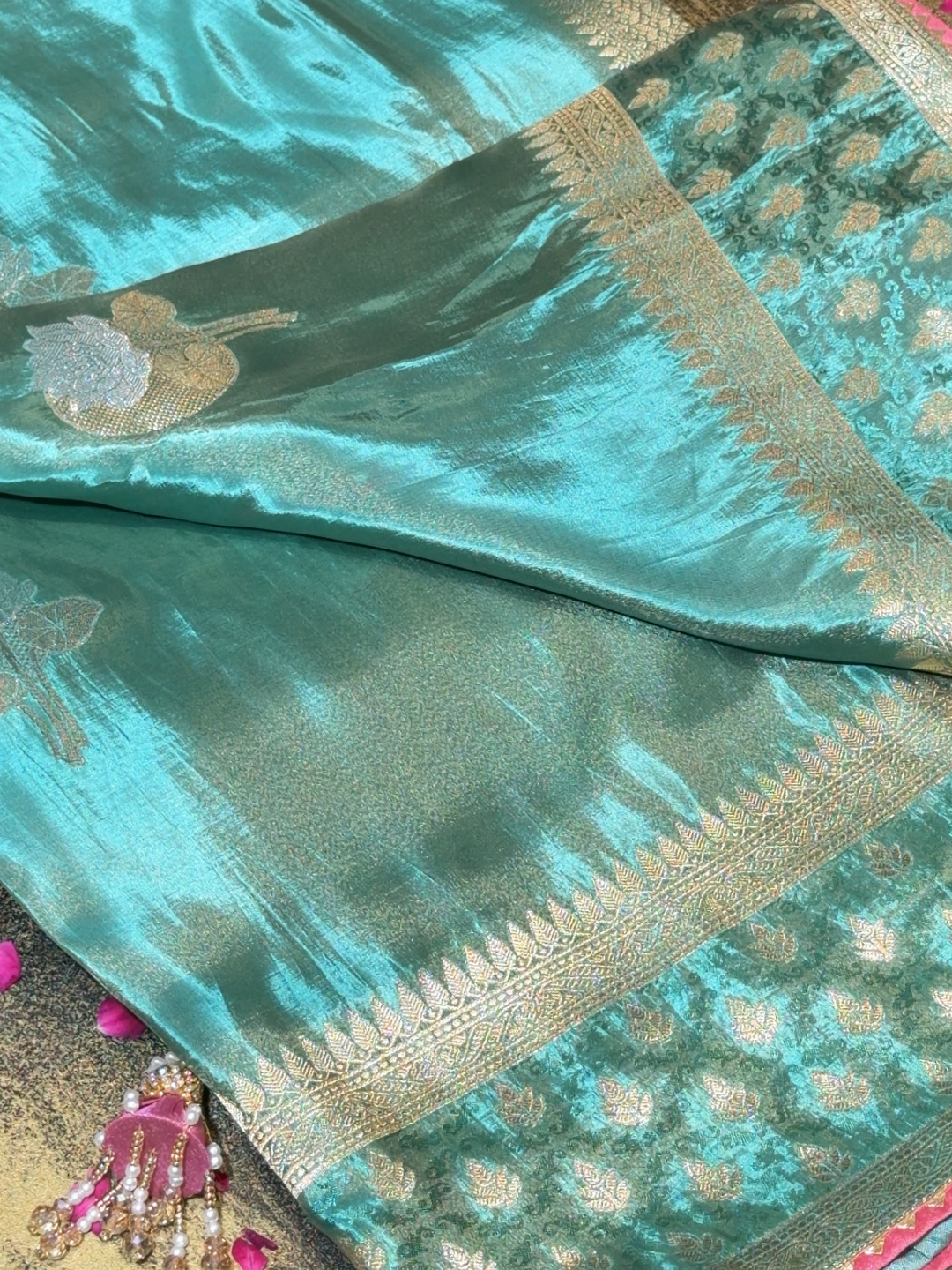 Banarasi Silk Heavy Zari Woven Floral Jaal Saree with Heavy Zari & Sequin Embroidered Blouse
