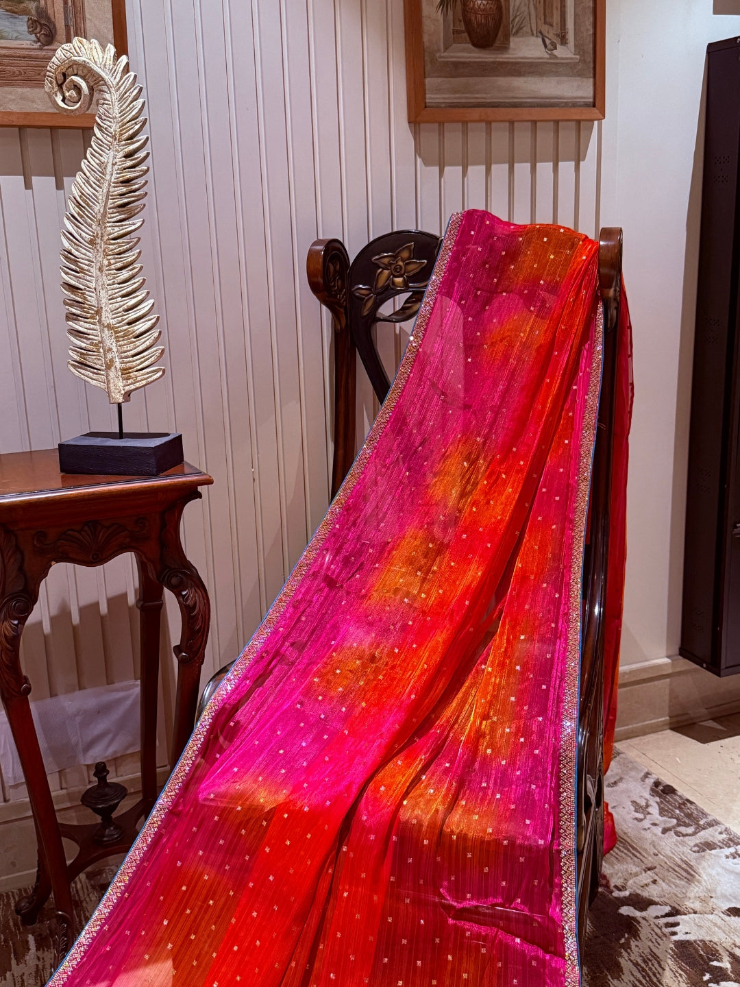 Ombre Saree with All-over Foil Mirror Work & Slim Gota Patti Embellished Border