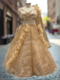 Champagne Gold Striped Lehenga Set