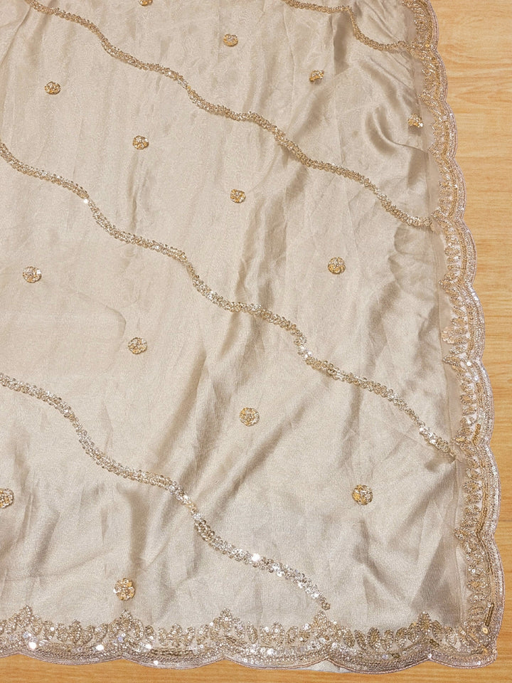 Golden Sequined Embroidered Net Lehenga with Floral and Zari Work