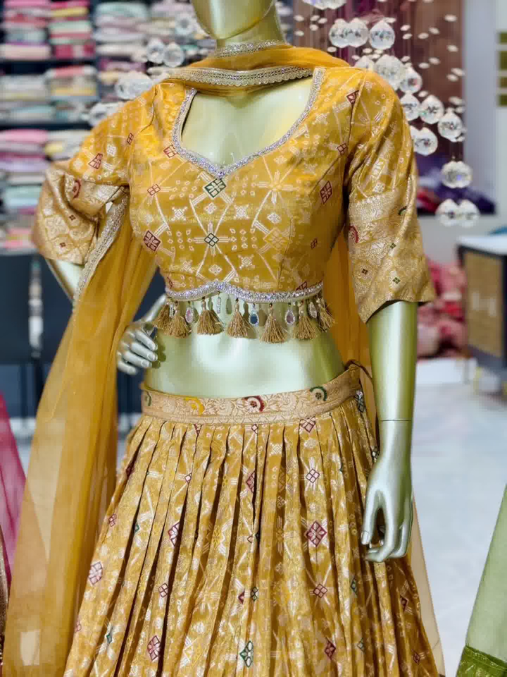 Banarasi Woven Lehenga Choli with Tassel Latkan Mustard