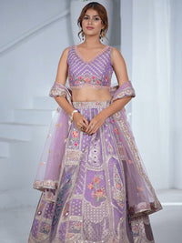 Zari & Sequin Embroidered Lehenga with Floral Blouse and Net Dupatta