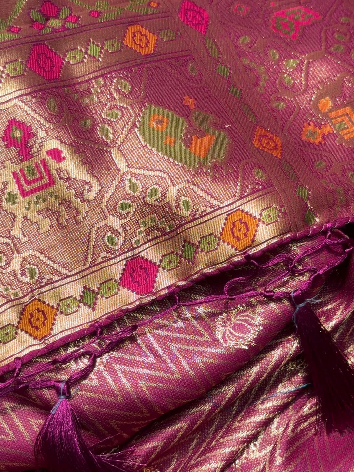 Patola Weave Banarasi Silk Saree with Animal Motif in Magenta