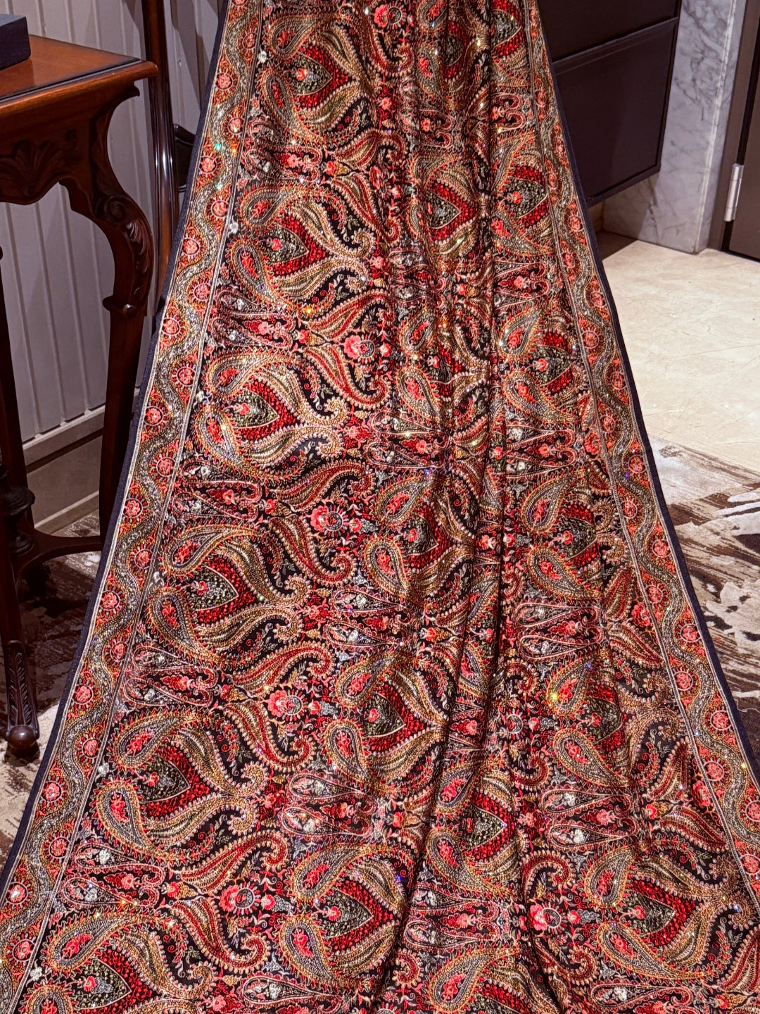 Multicolour Jamawar Saree with All-over Paisley Floral Woven Brocade & Classic Border