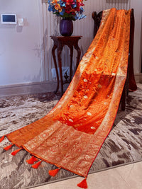 Zari Woven Saree with Gold Floral Motifs and Traditional Brocade Border
