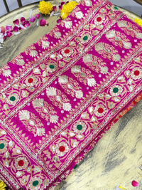 Rani Pink Shaded Gota Patti Embroidered Saree with Golden Booti