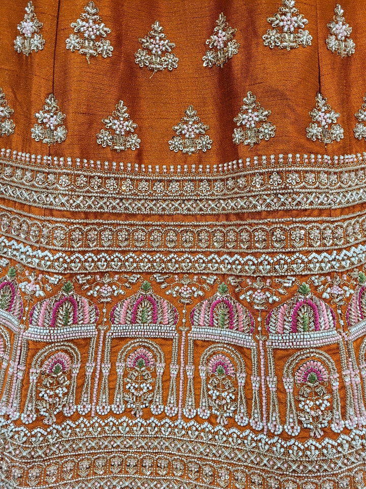 Zari, Mirror, Beads & Sequins Worked Embroidered Lehenga with unstitched blouse & Dupatta