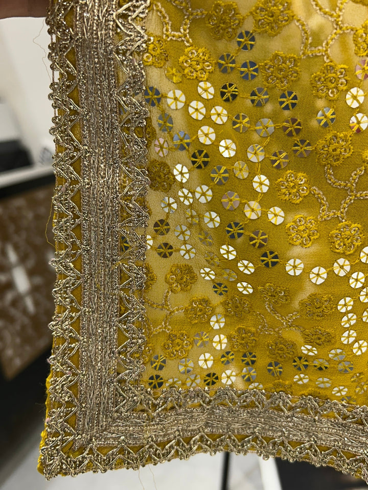 Sequin-Embroidered Kurta Sharara Set with Heavy Cut-Dana Tassel Embellishment.