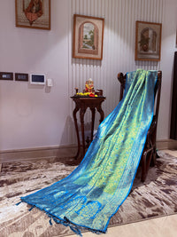 Banarasi Art Silk Saree with Gold Zari Floral Jaals & Wide Brocade Border