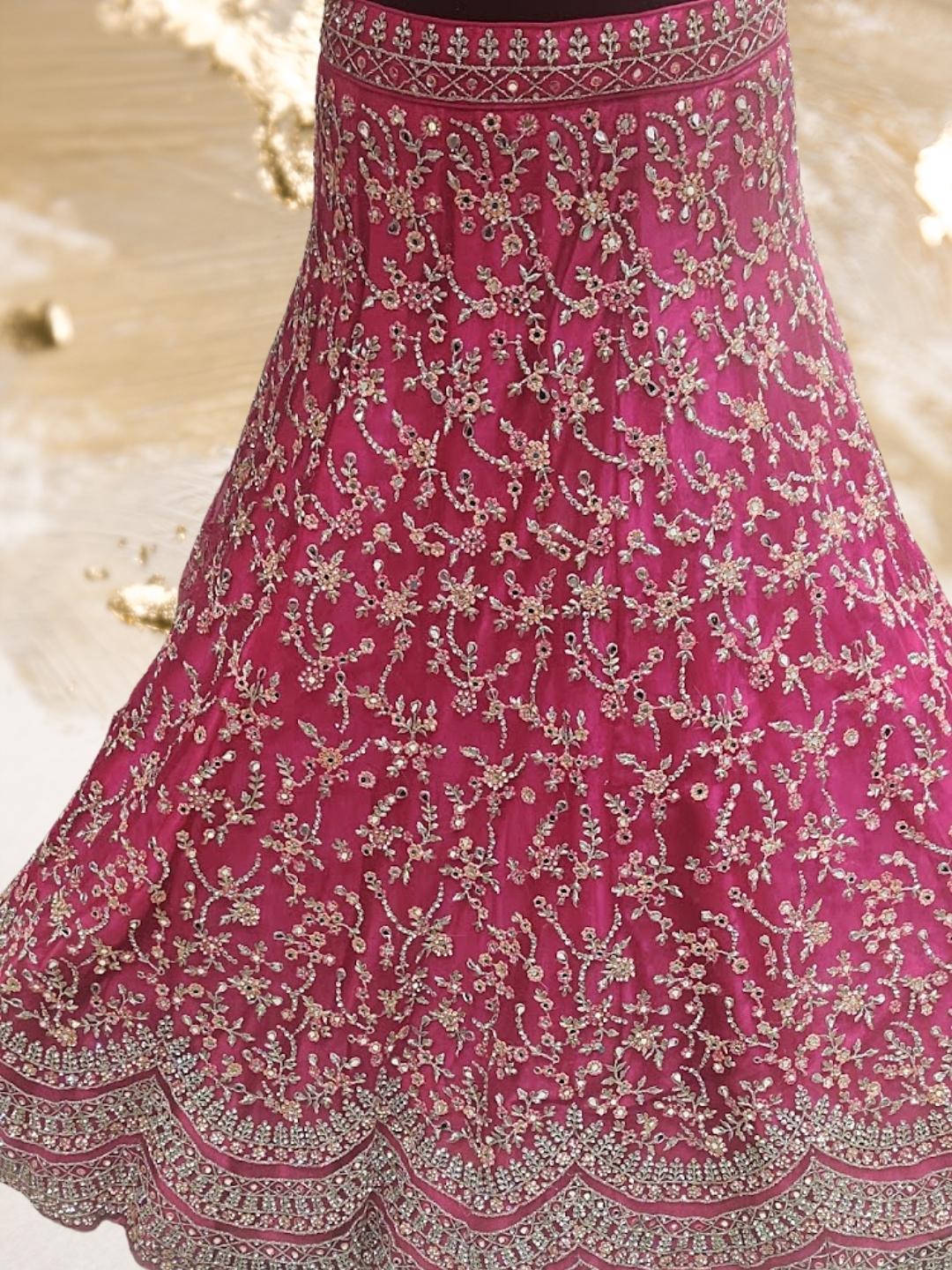 Pink Embroidered Mirror Work Bridal Lehenga Choli