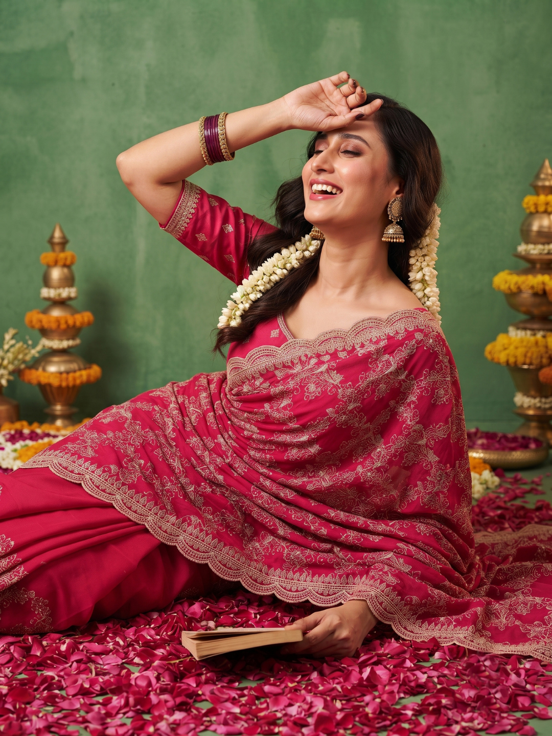 Silk Saree with Zari Floral Jaal Embroidery & Scalloped Cutwork Border