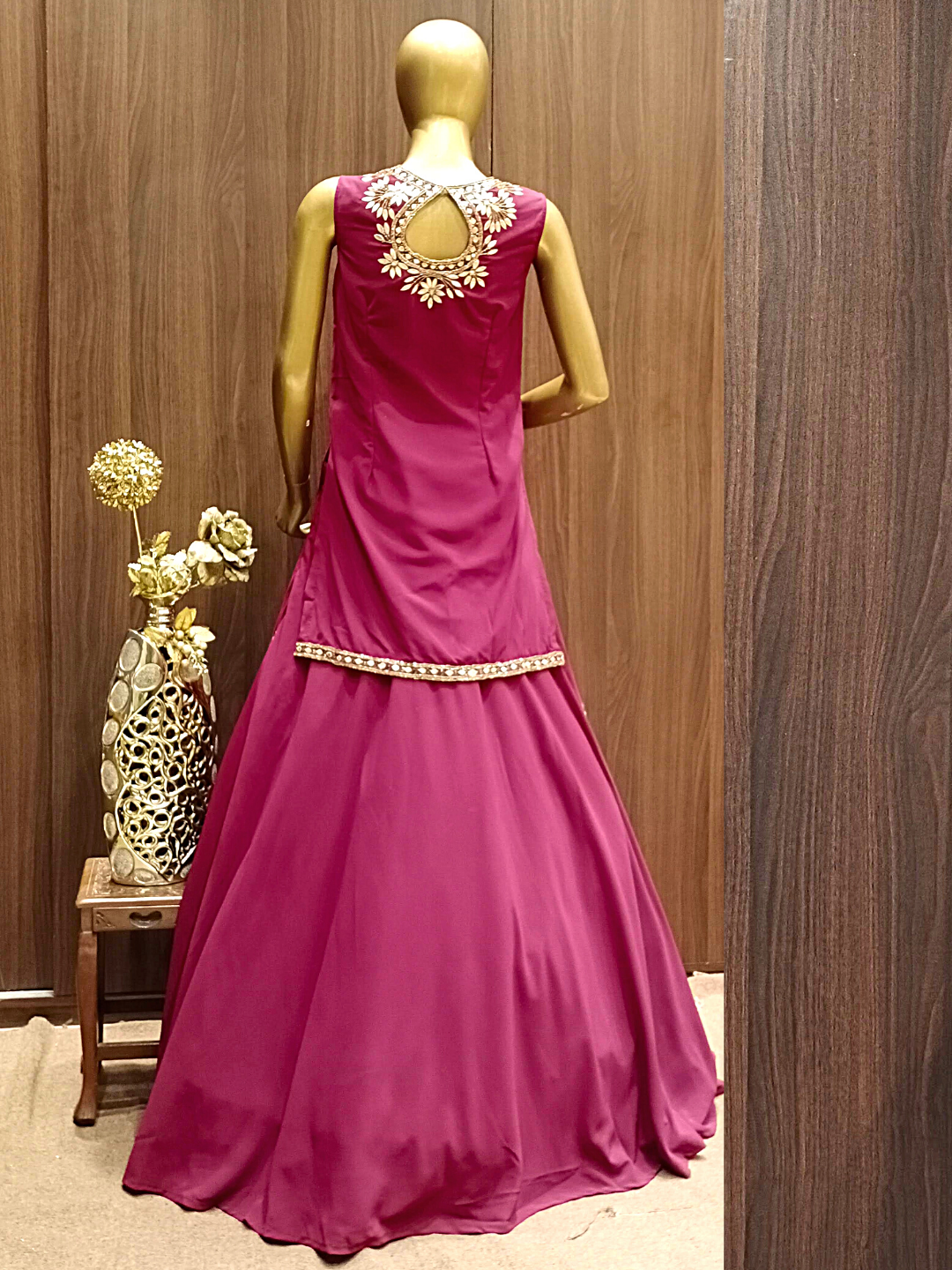 Wine Kurta Lehenga Set With Heavy Gold Hand Embroidery & Ethnic Motifs