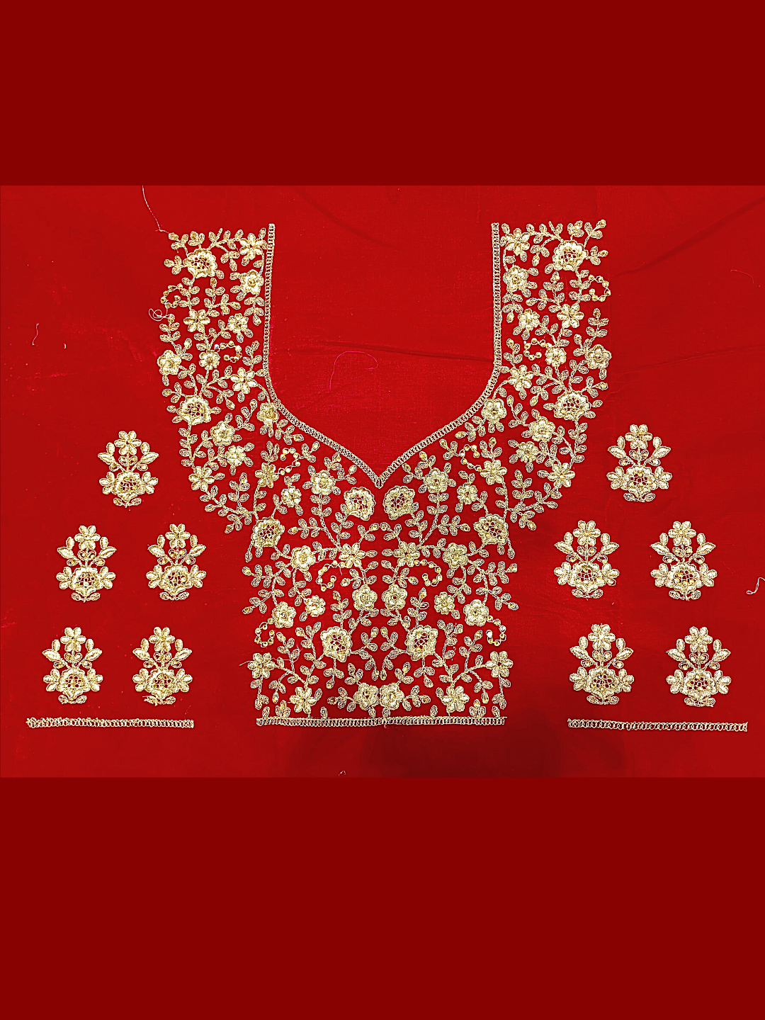Heavy Ornate Semi-stitched Bridal Lehenga with Gold Zari & Zardozi Embroidery