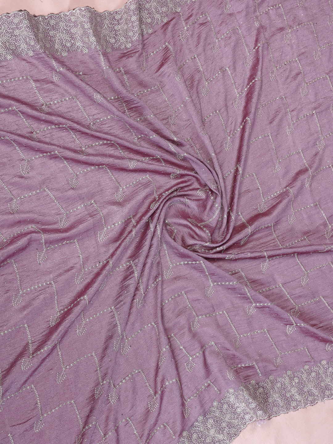 Mauve Sequin Embroidered Chevron Saree with Scalloped Border