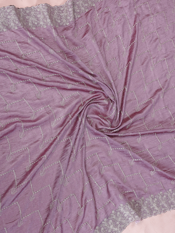 Mauve Sequin Embroidered Chevron Saree with Scalloped Border