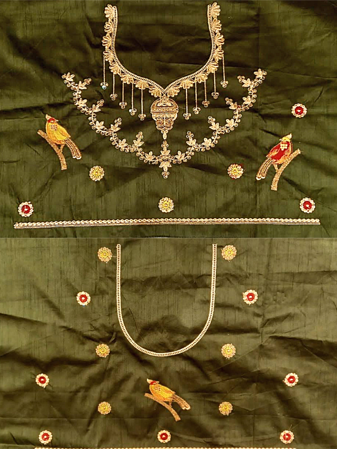 Beige Semi-Stitched Silk Lehenga with Broad Embroidered Border & Embellished Dupatta