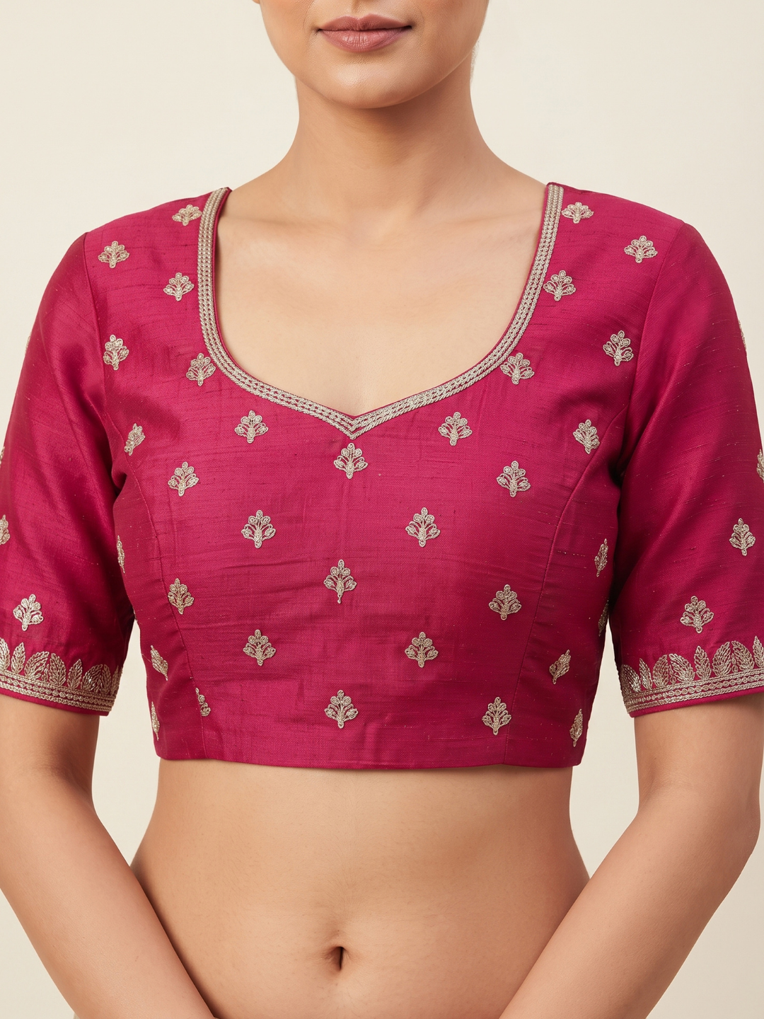 Silk Saree with Zari Floral Jaal Embroidery & Scalloped Cutwork Border