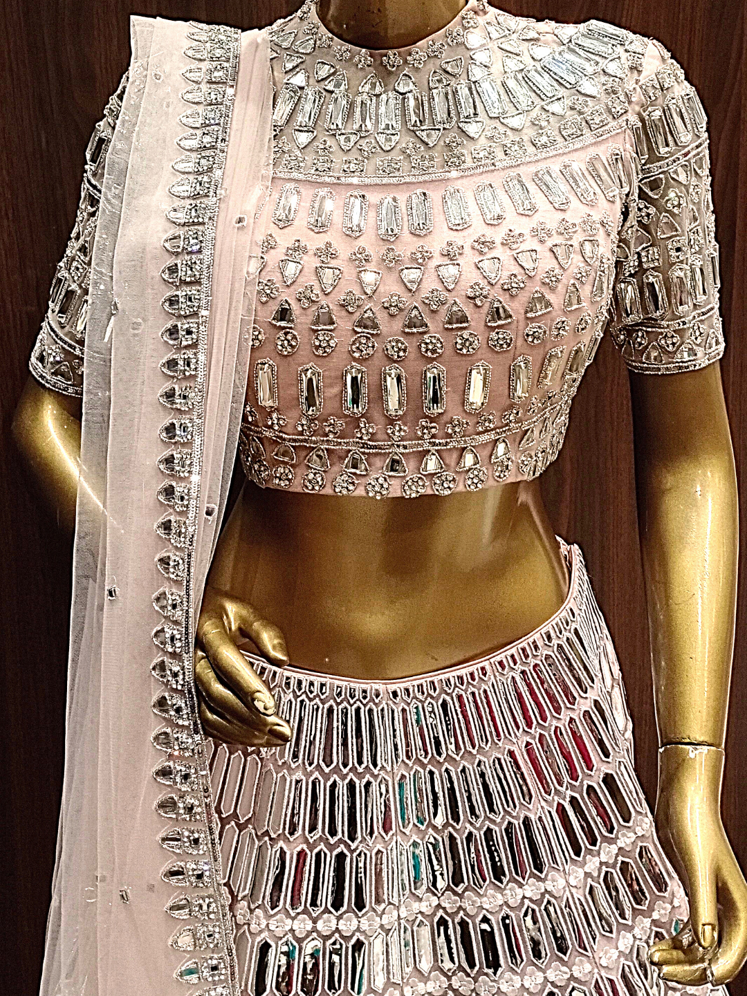 Cocktail Pastel Lehenga Set With Heavy Hand Kundan Work