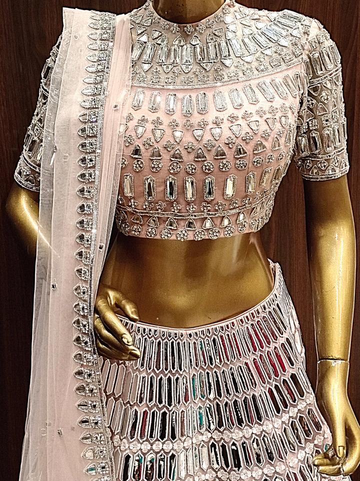 Cocktail Pastel Lehenga Set With Heavy Hand Kundan Work