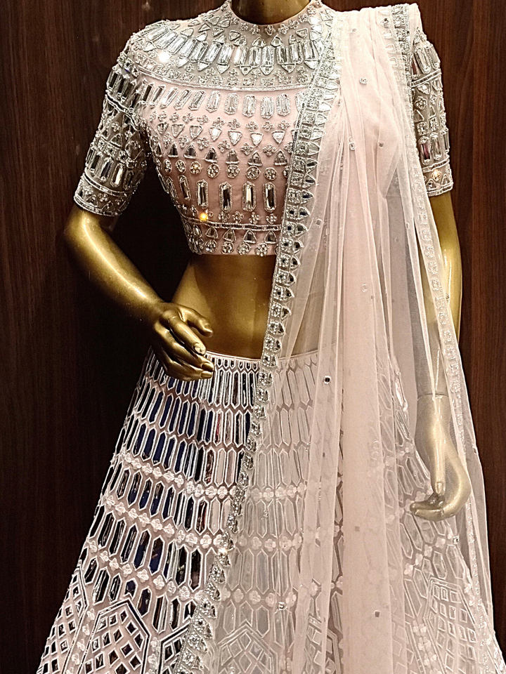 Cocktail Pastel Lehenga Set With Heavy Hand Kundan Work