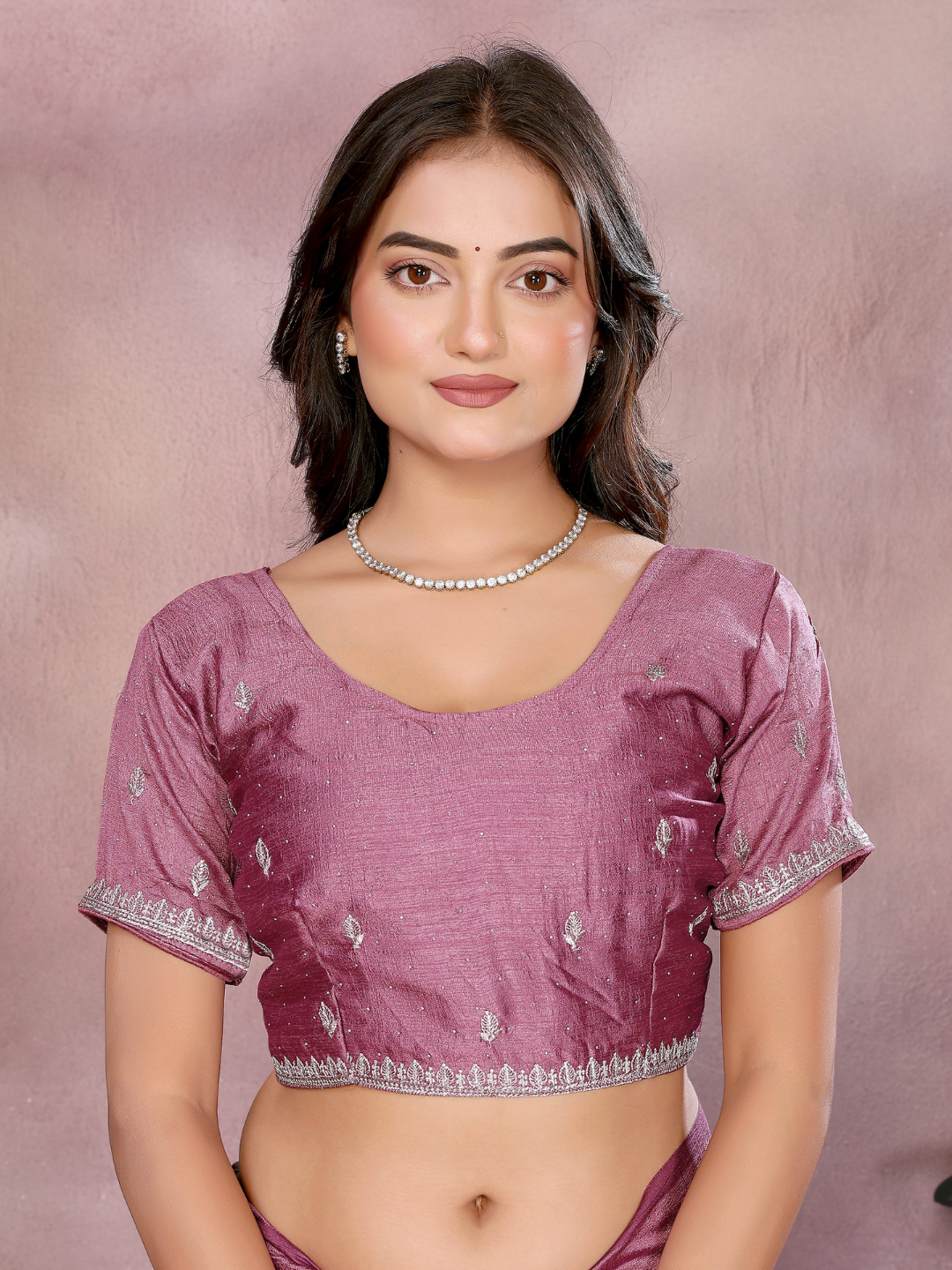 Dusty Pink Sequin Embroidered Booti Saree with Broad Border