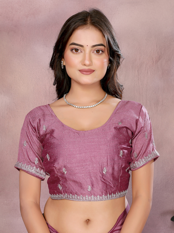 Dusty Pink Sequin Embroidered Booti Saree with Broad Border